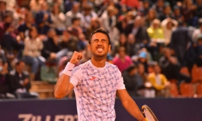 Hugo Dellien celebrando un punto en el Challenger de Montevideo URUGUAY OPEN