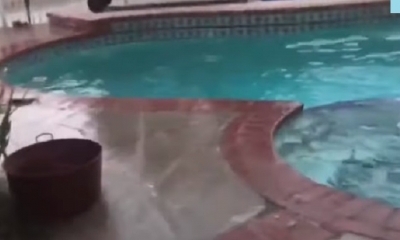 Una piscina se desbordo por el sismo/Foto. Captura de pantalla