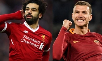 La figura del Liverpool es el delantero egipcio Mohamed Salah (izq.), mientras que de la Roma es el bosnio Edin Dzeko. Foto: Internet