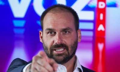 Eduardo Bolsonaro en una reunión de conservadores en Ciudad de México, 18 de noviembre de 2022