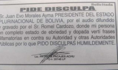 El aviso publicado por la exjueza Patricia Pacajes.