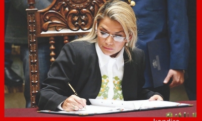 Jeanine Añez durante la firma de un Decreto Supremo en Palacio Quemado. Foto: france24.com