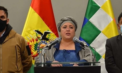 La ministra de la Presidencia, María Nela Prada, Ministro de Justicia, Iván Lima, y de Gobierno, Eduardo del Castillo.