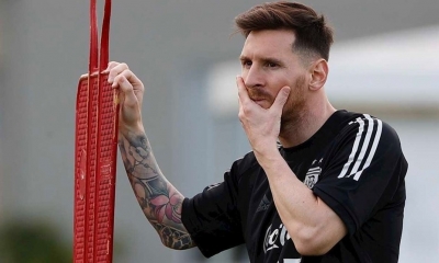 El jugador Lionel Messi, en un entrenamiento de la selección argentina. 