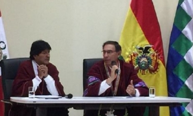 Los mandatarios ofrecieron una conferencia de prensa tras el encuentro bilateral. Foto: Jesús Alanoca