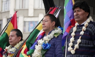 Foto/ Archivo: David Choquehuanca (i), Luis Arce (c) y Evo Morales en un encuentro anterior. 