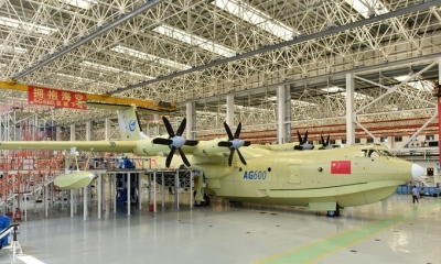 Ensamblaje de un avión anfibio AG600 en la ciudad china de Zhuhai, provincia de Cantón
