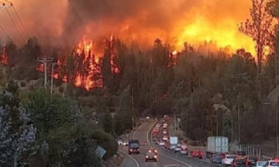 Incendio Forestal cerca de Valparaíso amenaza a zonas pobladas de Chile.