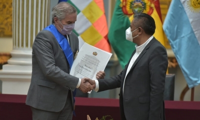 Los cancilleres de Bolivia y Argentina, Rogelio Mayta y Felipe Solá,