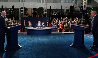 Joe Biden y Donald Trump en debate presidencial. | Fuente: AFP | Fotógrafo: OLIVIER DOULIERY