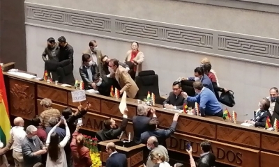Amago de golpes y griteríos en la sesión sabatina en Diputados. Foto/Erbol