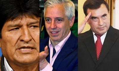 Evo Morales, Álvaro García Linera y Juan Ramón Quintana