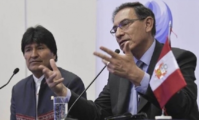Los presidentes de Bolivia, Evo Morales y de Perú, Martín Vizcarra. Foto: ABI