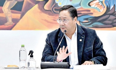 El presidente de Bolivia, Luis Arce, en conferencia de prensa./ ABI