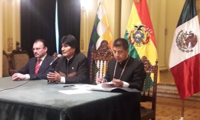 Presidente Evo Morales y canciller de México Luis Videgaray/Foto. BTV