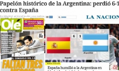 Así reflejó la prensa argentina la goleada de España. Foto: EFE