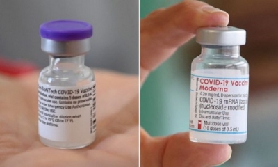 Dosis de las vacunas contra la COVID-19 de Pfizer y Moderna. | Fuente: AFP
