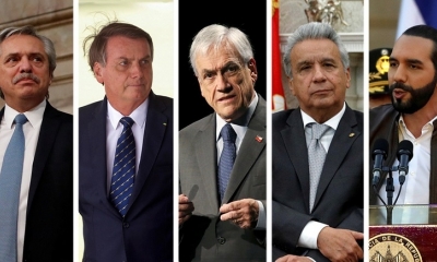 os presidentes Alberto Fernández, Jair Bolsonaro, Sebastián Piñera, Lenin Moreno y Nayib Bukele.