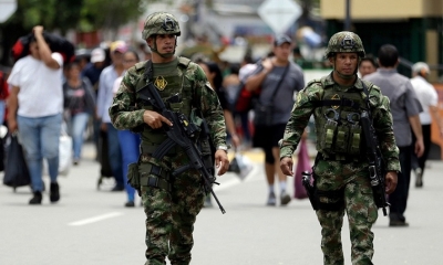 Soldados colombianos en el Puente Internacional Simón Bolívar en La Parada, Cúcuta, Colombia, el 30 de abril de 2019.