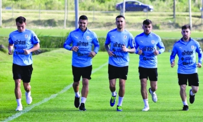 Un entrenamiento de los uruguayos en Montevideo