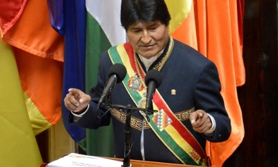  El presidente Evo Morales Ayma durante su alocución en el marco de la fundación del Estado Plurinacional de Bolivia.