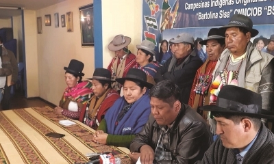 Dirigentes del Pacto de Unidad informan que se declararon en estado de emergencia, ayer. Foto:Pacto de unidad
