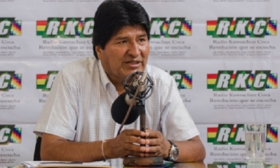 Evo Morales conduce programa de radio Kausachum Coca/Foto. ABI