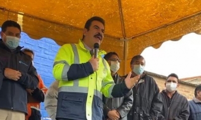 El alcalde de Cochabamba, Manfred Reyes Villa, en una inauguración de obras, la mañana de este miércoles