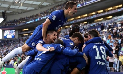 Jugadores de Chelsea celebran el gol de Havertz, el que significó el título de la Liga de Campeones 2020-2021. | EFE