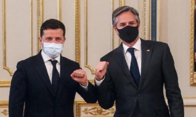 El presidente ucraniano Volodimir Zelinsky y el secretario de Estado norteamericano, Antony Blinken .