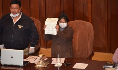 La presidenta de la Cámara de Senadores, Eva Copa