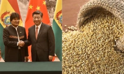 Evo Morales durante una reunión con el presidente de China, Xi Jinping. (izquierda) 