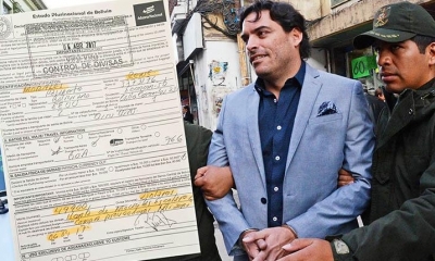 Declaración de divisas que se hizo en el aeropuerto y el hombre de confianza de Leyes, José Miguel Padilla. 