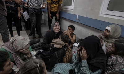Palestinos heridos en el hospital Al-Shifa tras el ataque contra el hospital Al-Ahli, Gaza, el 17 de octubre de 2023