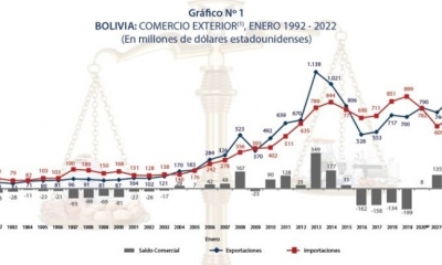 El saldo comercial boliviano en enero de 2022.