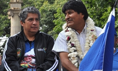 Edmundo Novillo y el otrora presidente Evo Morales, en una concentración política.