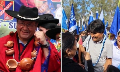 Lucho y Evo con agendas diferentes en el sur del país. Fotos/RRSS