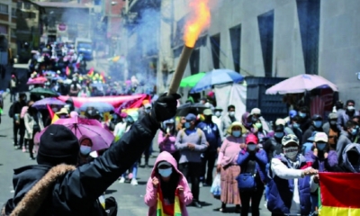 Los gremiales de La Paz en una marcha contra la Ley 1386.