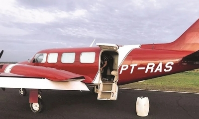 La avioneta bimotor que fue detenida el pasado viernes en el estado de Sao Paulo. Fotos: Policía de Brasil