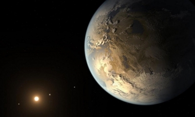 Recreación difundida por la NASA del primer exoplaneta potencialmente habitable descubierto. Los astrónomos lo han denominado Kepler-186 