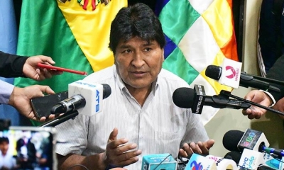 Evo Morales, presidente del MAS-IPSP, en rueda de prensa este martes