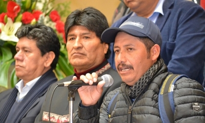 Presidente Evo Morales y autoridades de Chuquisaca en declaración a la prensa anuncian Gran Acuerdo Marco por el Desarrollo de Chuquisaca. Foto: ABI