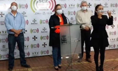 La conferencia de prensa después de la reunión del COED Santa Cruz. Captura pantalla