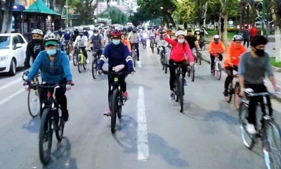 Una actividad de los ciclistas en Cochabamba