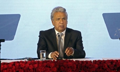 El presidente ecuatoriano Lenin Moreno en conferencia de prensa.