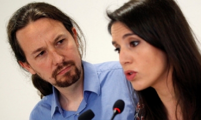 Iglesias y Montero en la conferencia de prensa de este sábado en Madrid. | Fuente: EFE