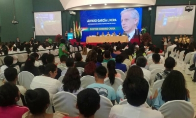 El vicepresidente, en un acto en la Udabol/Foto. Vicepresidencia