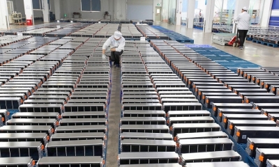 Fábrica de baterías de vehículos eléctricos, Jiangsu, China, el 12 de marzo de 2021.