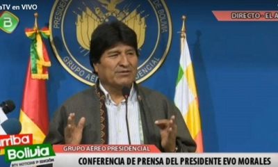 Presidente Evo Morales en conferencia de prensa. Foto: BTV (Facebook)