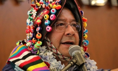 El presidente Luis Arce, en un acto con las Bartolinas. FACEBOOK LUCHO ARCE